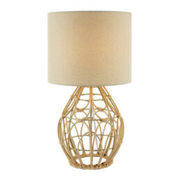 Happy Homewares Traditional Vintage Wrapped Rattan Table Lamp With Cream Linen Fabric Shade - thumbnail 1