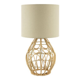 Happy Homewares Traditional Vintage Wrapped Rattan Table Lamp With Cream Linen Fabric Shade - thumbnail 2