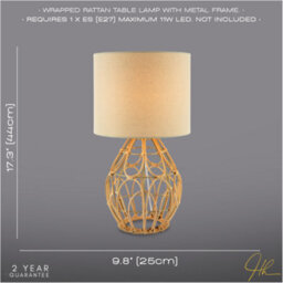 Happy Homewares Traditional Vintage Wrapped Rattan Table Lamp With Cream Linen Fabric Shade - thumbnail 6