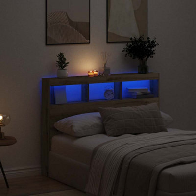 Berkfield Headboard Cabinet With Led Artisan Oak 140X17X102 Cm - image 1