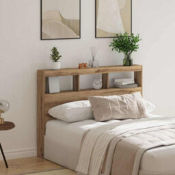 Berkfield Headboard Cabinet With Led Artisan Oak 140X17X102 Cm - thumbnail 4
