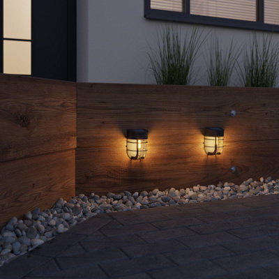 Black Solar-Powered Integrated Led Outdoor Wall Light, Pack Of 2 - image 1