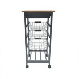 Kitchen Organiser Trolley 3 Tier Bamboo Worktop With Drawers & Baskets - thumbnail 3