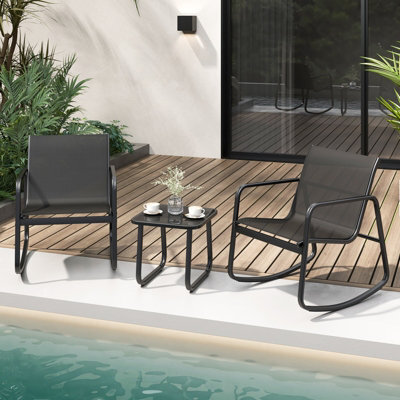 Costway Set Of 3 Patio Rocking Set 2 Rocking Bistro Chairs & Glass-Top Table Furniture - image 1