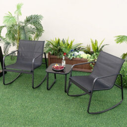 Costway Set Of 3 Patio Rocking Set 2 Rocking Bistro Chairs & Glass-Top Table Furniture - thumbnail 4
