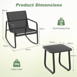 Costway Set Of 3 Patio Rocking Set 2 Rocking Bistro Chairs & Glass-Top Table Furniture - thumbnail 3