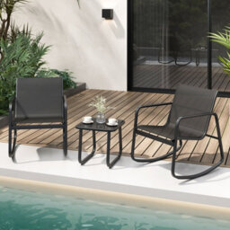 Costway Set Of 3 Patio Rocking Set 2 Rocking Bistro Chairs & Glass-Top Table Furniture - thumbnail 1