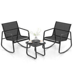 Costway Set Of 3 Patio Rocking Set 2 Rocking Bistro Chairs & Glass-Top Table Furniture - thumbnail 2