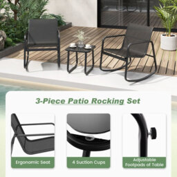 Costway Set Of 3 Patio Rocking Set 2 Rocking Bistro Chairs & Glass-Top Table Furniture - thumbnail 9