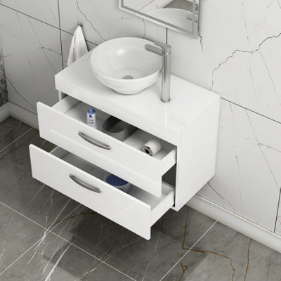 Royal Bathrooms 800mm Wall Hung Vanity Unit 2 Drawer Gloss White & Breeze Countertop Basin - image 1