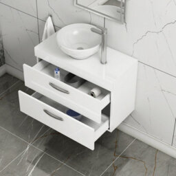 Royal Bathrooms 800mm Wall Hung Vanity Unit 2 Drawer Gloss White & Breeze Countertop Basin - thumbnail 3