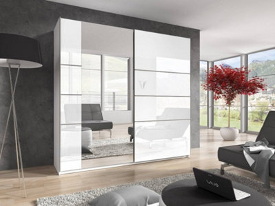 Arte Beta Gloss Sliding Door Wardrobe H2100mm W1800mm D600mm - White Gloss & Mirrored Finish For Elegant Bedrooms - image 1