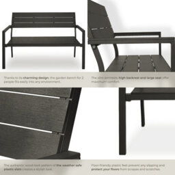 Tectake Line 2-Seater Garden Bench With Aluminum Frame, 128X59X88 Cm - Dark Grey - thumbnail 5