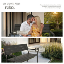 Tectake Line 2-Seater Garden Bench With Aluminum Frame, 128X59X88 Cm - Dark Grey - thumbnail 7