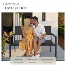 Tectake Line 2-Seater Garden Bench With Aluminum Frame, 128X59X88 Cm - Dark Grey - thumbnail 3