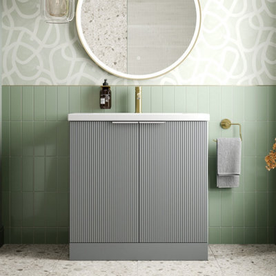 Affine Bathroom Vanity Unit Basin Sink Free Standing 800mm Door Cabinet Storage Grey - image 1