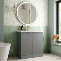 Affine Bathroom Vanity Unit Basin Sink Free Standing 800mm Door Cabinet Storage Grey - thumbnail 4