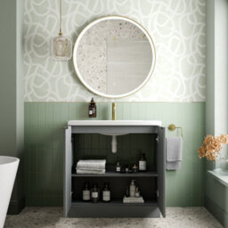Affine Bathroom Vanity Unit Basin Sink Free Standing 800mm Door Cabinet Storage Grey - thumbnail 3