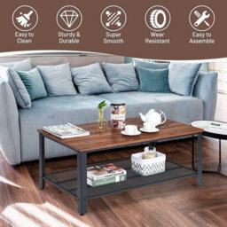 Coffee Table Tea Table With Metal Frame, Wood Coffee Table With Open Storage Shelf, Vintage Accent Furniture Table For Living Room - thumbnail 5