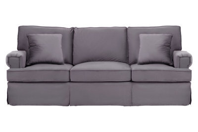 Orsina Three Seat Grey Velvet Sofa, Plush Velvet Upholstery With Key Style Padded Arms, Wooden Base 3 Seater Sofa - image 1