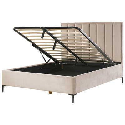 Beliani Ottoman Bed Velvet Sezanne 160 X 200 Cm (Eu King Size) Taupe - image 1