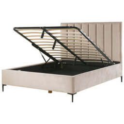 Beliani Ottoman Bed Velvet Sezanne 160 X 200 Cm (Eu King Size) Taupe - thumbnail 1