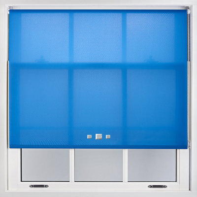 Furnished Trimmable Roller Blind With Triple Square Eyelets And Metal Fittings - Blue Daylight Shade (W)60Cm X (L)210Cm