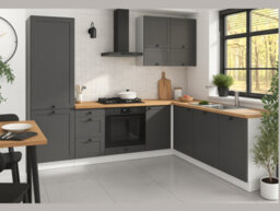 Impact Furniture Kitchen Larder Unit Tall Slim Pantry Cabinet Cupboard 500mm Shaker Dark Grey Right Storage Junona - thumbnail 9