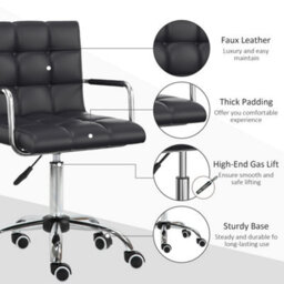 Homcom Mid Back Home Office Chair Swivel Computer Chair With Armrests, Black - thumbnail 6
