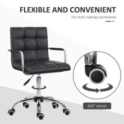 Homcom Mid Back Home Office Chair Swivel Computer Chair With Armrests, Black - thumbnail 5
