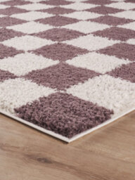 Chester Living Room Shaggy Area Rug Modern - Contemporary Checkered Design - Hallway Runner Indoor Rug Lilac 200X290 Cm - thumbnail 4