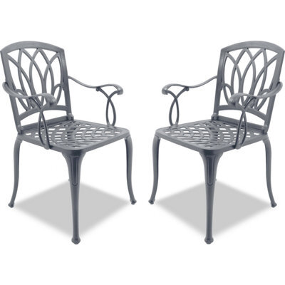 Homeology Positano 2-Large Garden And Patio Bistro Chairs With Armrests In Cast Aluminium Grey - image 1