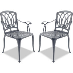 Homeology Positano 2-Large Garden And Patio Bistro Chairs With Armrests In Cast Aluminium Grey - thumbnail 1