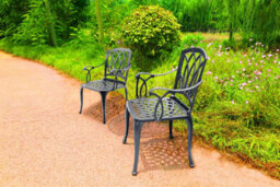 Homeology Positano 2-Large Garden And Patio Bistro Chairs With Armrests In Cast Aluminium Grey - thumbnail 3