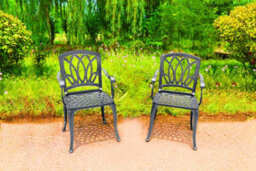 Homeology Positano 2-Large Garden And Patio Bistro Chairs With Armrests In Cast Aluminium Grey - thumbnail 8