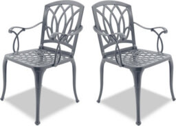 Homeology Positano 2-Large Garden And Patio Bistro Chairs With Armrests In Cast Aluminium Grey - thumbnail 9
