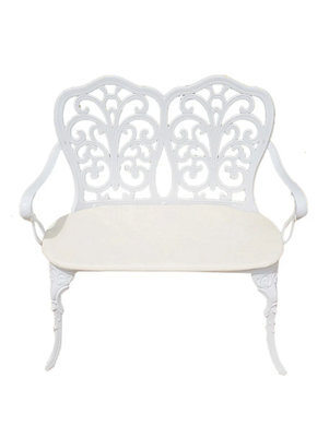 Sh&g 2 Seater Love Bench - White Cast Aluminium With Cream Cushion - Indoor & Outdoor - Signature Homes And Gardens - image 1