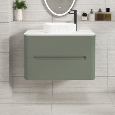 Royal Bathrooms Venice 800mm Sage Green Wall Mounted Bathroom Countertop Vanity Unit 2 Drawer With Lyon Basin - image 1