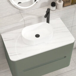 Royal Bathrooms Venice 800mm Sage Green Wall Mounted Bathroom Countertop Vanity Unit 2 Drawer With Lyon Basin - thumbnail 6