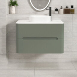 Royal Bathrooms Venice 800mm Sage Green Wall Mounted Bathroom Countertop Vanity Unit 2 Drawer With Lyon Basin - thumbnail 1
