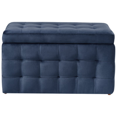 Wyld and Coco Dark Blue Velvet Tufted Ottoman With Storage Bench - Velvethaven Elegant Accent Seating - image 1