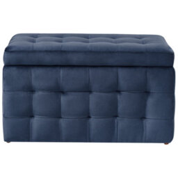 Wyld and Coco Dark Blue Velvet Tufted Ottoman With Storage Bench - Velvethaven Elegant Accent Seating - thumbnail 1