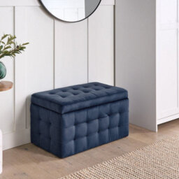 Wyld and Coco Dark Blue Velvet Tufted Ottoman With Storage Bench - Velvethaven Elegant Accent Seating - thumbnail 2