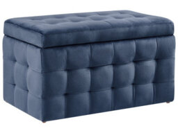 Wyld and Coco Dark Blue Velvet Tufted Ottoman With Storage Bench - Velvethaven Elegant Accent Seating - thumbnail 3
