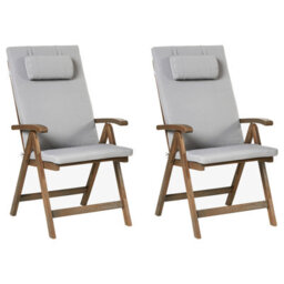 Beliani Set Of 2 Garden Chairs With Cushions Amantea Premium Acacia Wood Light Grey - thumbnail 1