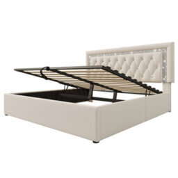 Abrihome Sparkling Led Super King Bed With Adjustable Headboard, Usb Charging & Hydraulic Storage, Beige, Velvet - thumbnail 9