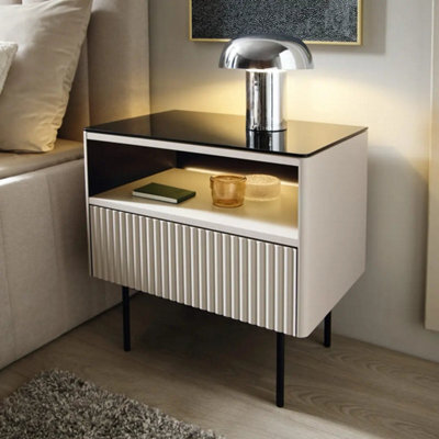 Arte Orta Cabinet 57Cm - Cashmere & Black Modern Display Cabinet With Drawer And Led Lighting - image 1