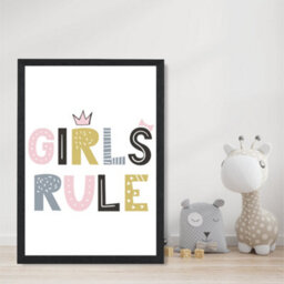 Artze Wall Art Cute Girls Rule Scandi Quote Art Print With Black Frame Size: A4 - thumbnail 2