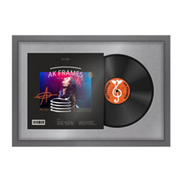 "AK Frames 25X17"" Dark Grey Sleek Vinyl Record Frame With Mid Grey Mount For 12 Inch Lp Cover & Disc - Overlapped Design"
