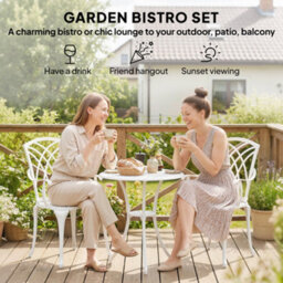 Outsunny 3 Pcs Garden Bistro Set Outdoor Garden Furniture Set W/ Umbrella Hole - thumbnail 4